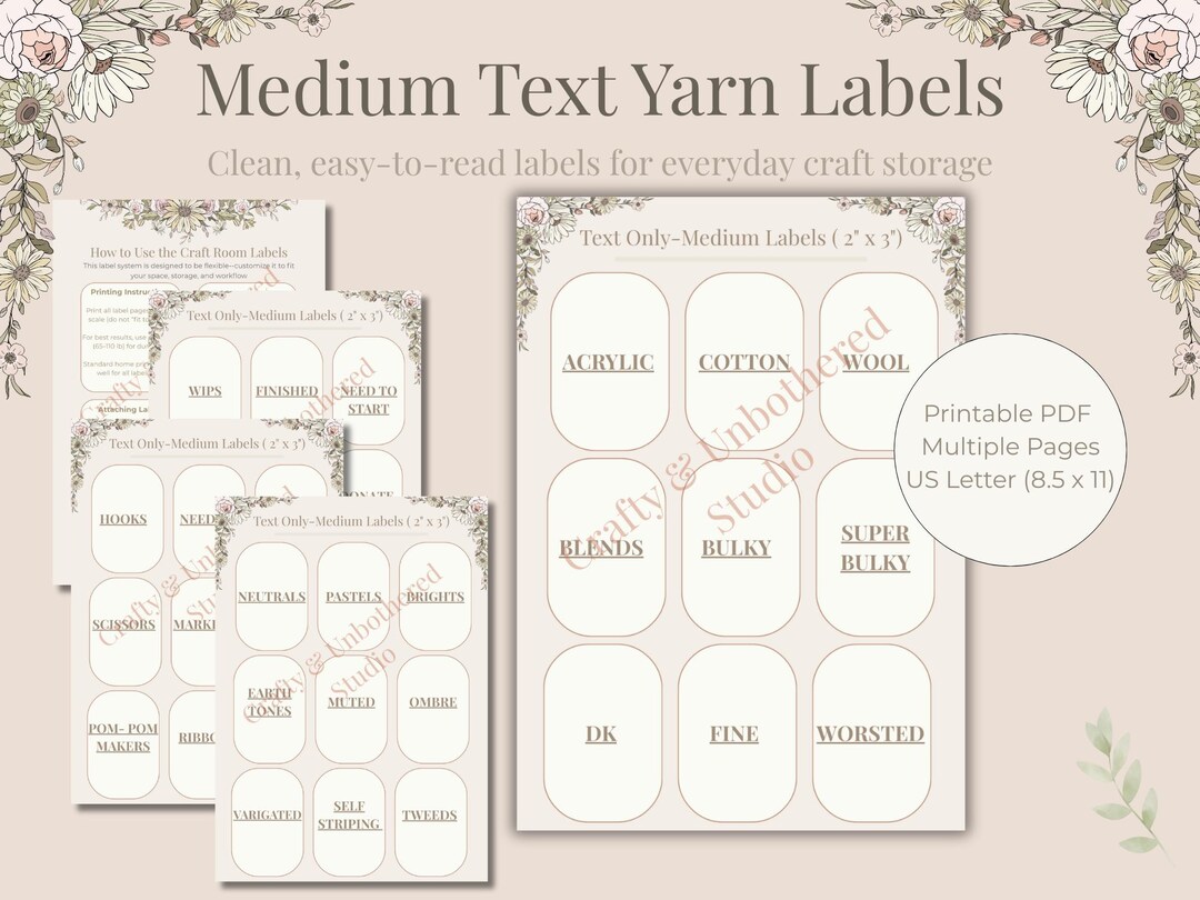 Boho Medium Text Label Set | Printable Crochet & Craft Organization ...