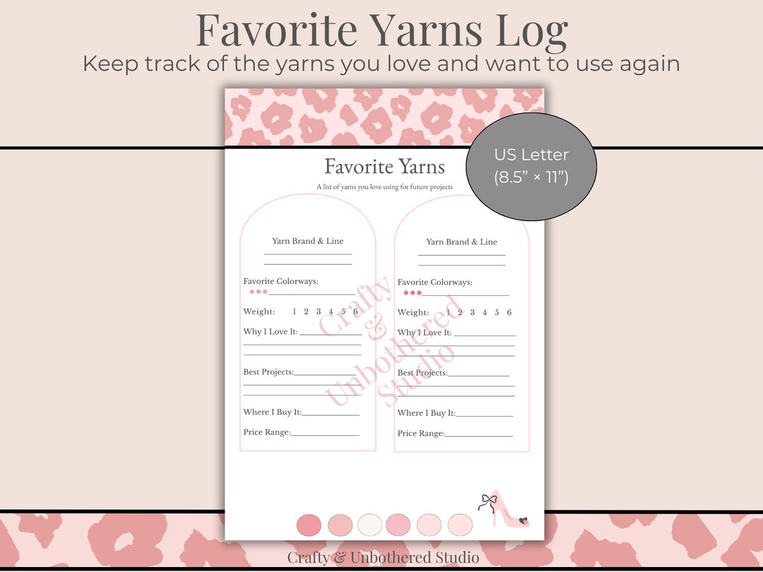 Favorite Yarns Log Printable | Crochet Yarn Tracker | Yarn Reference ...