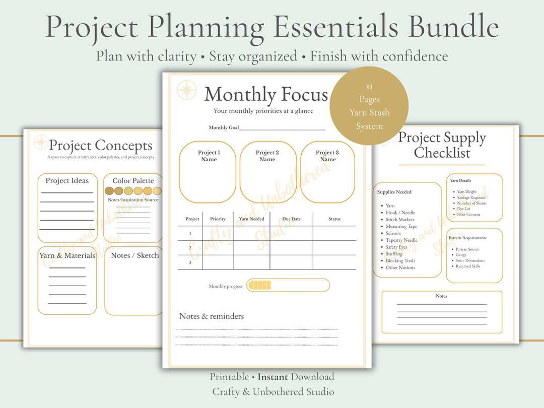 Project Planning Essentials Bundle | Printable Yarn Project Planner ...