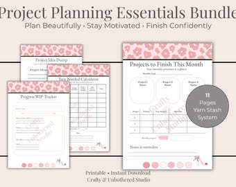 Bundel met essentiële projectplanning | Haak- en breiplanner | WIP-trackers en patroonplanning | Afdrukbare knutselopberger