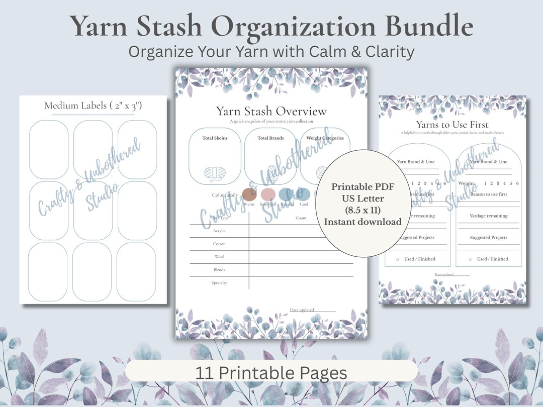 Garden Yarn Planner Bundle | Yarn Stash Overview, Skein Count Log ...