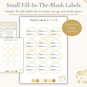Petites étiquettes à remplir pour le blanc | Organisation de la pièce pour les fils et les travaux manuels | Collection d'éléphants Aurum | Etiquettes de rangement imprimables