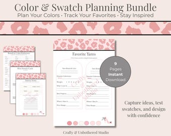 Polierte Farbe & Swatch Bundle | Farbplaner häkeln | Lieblings-Strickmuster | Notizen zu Muster | Haken Musterkarte | Druckbarer Häkel-Planer