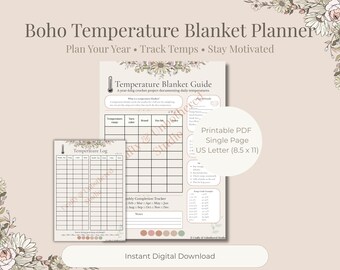 Boho Temperature Blanket Planner | Crochet Temperature Tracking Page | Yarn Color Chart | Printable Digital Download