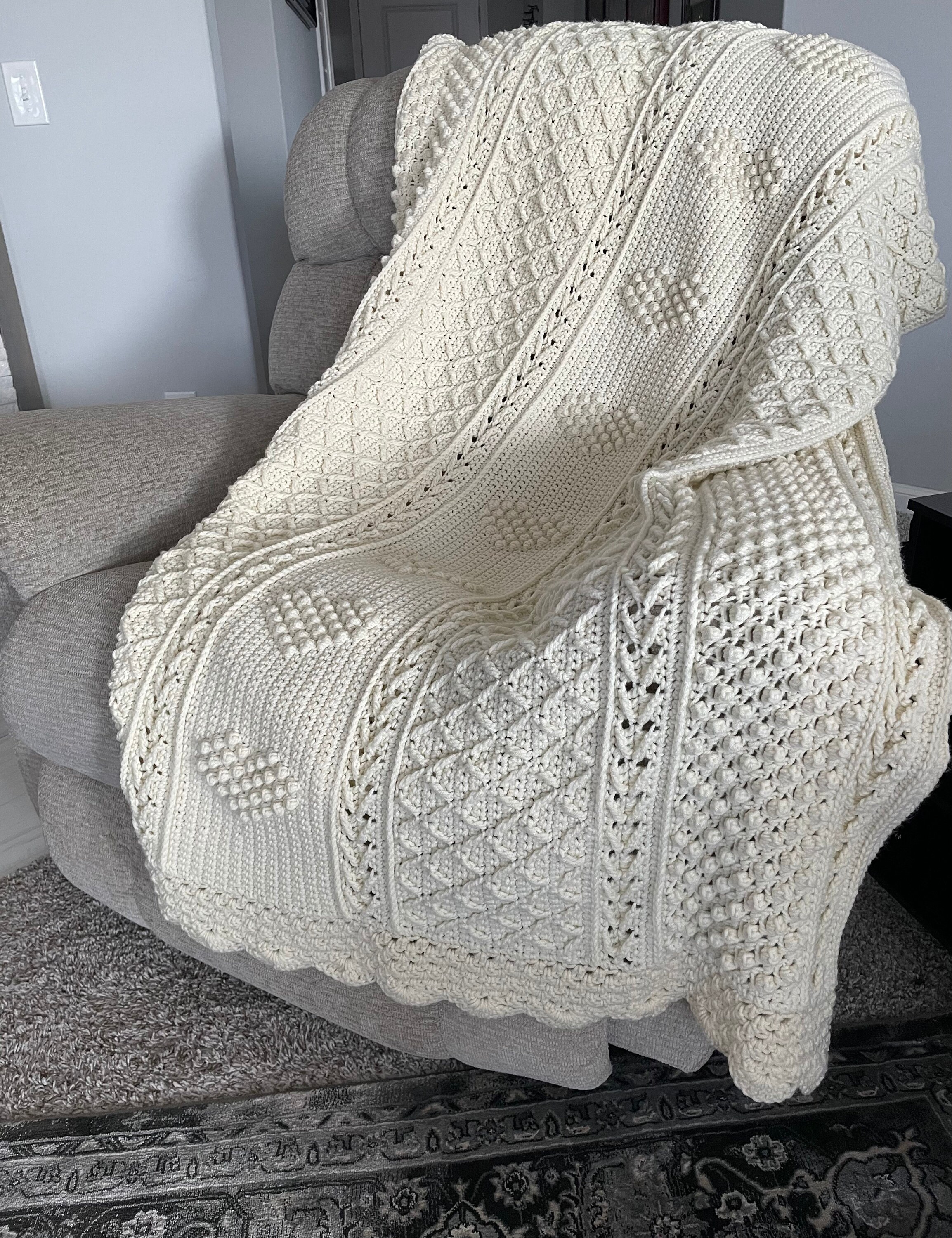 Aran Hearts Crochet Afghan 50x64 Inches Etsy