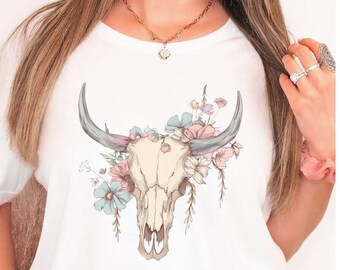 Boho Cow Skull Floral PNG, Country Farm Wild West, Cowgirl, Western Sublimation, Instant Digital Download, Shirt Design Graphic Art