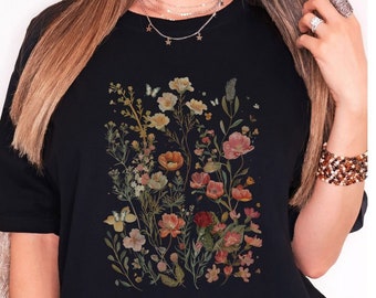 Retro gepresste Blumen Aquarell PNG, Cottagecore Boho Natur Wildblume, Botanische Blumen, digitaler Download, Shirt Design, Grafik Art