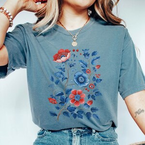 Retro Wildflowers PNG, Red White Blue Boho Floral, USA Patriotic ...
