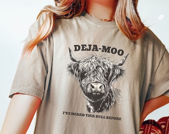 Funny Deja-Moo Highland Cow PNG, Western Wild West Sublimation, Sarcastic Humor, Instant Digital Download, Shirt Design Graphic Art