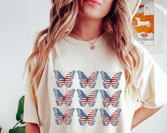 Patriotic Floral Butterflies PNG, 4th of July USA Butterfly, Independence Day Sublimation, Instant Digital Download Shirt Design Graphic Art