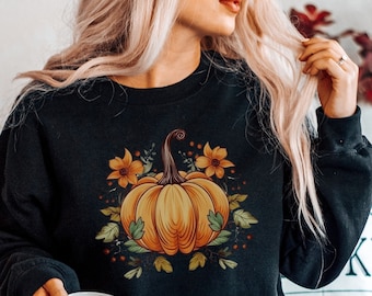 Pumpkin Season PNG, Cottagecore Pumpkin Patch Fall Floral Halloween Sublimation, Instant Download Digital Download Shirt Design Graphic Art