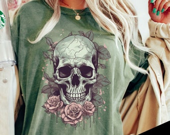 Skull With Roses PNG, Floral Botanical Day of The Dead, Skull Sublimation Design, Instant Download, Digital Download, Graphic Art