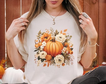 Retro Pumpkin Flowers PNG, Pumpkin Patch Farm Fall Floral Halloween Sublimation, Instant Download Digital Download Shirt Design Graphic Art