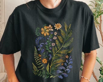 Fern Leaf and Wildflowers PNG, Witchy Cottagecore Botanical Floral Botanical, Sublimation, Digital Download, Shirt Design, Graphic Art