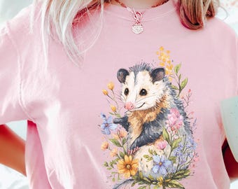 Opossum Akwarela PNG, Uroczy Possum Kwiatowy Cottagecore, Sublimacja, Natychmiastowe Pobieranie, Pobieranie Cyfrowe, Projekt Koszulki, Grafika Artystyczna
