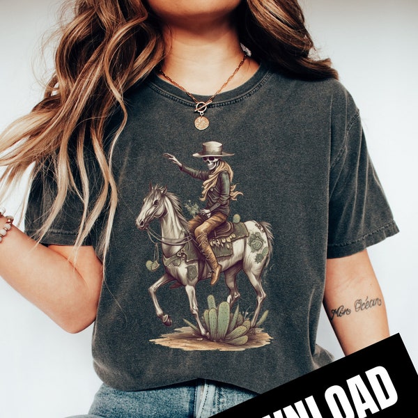 Rodeo Cowboy Skeleton PNG, Retro Western Desert Wild West Sublimation, Clipart, Instant Download, Digital Download, Shirt Design Graphic Art