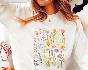 Gepresste Blumen Cottagecore PNG, Aquarell Boho wilde Blumen Natur botanische, sofortiger Download, digitaler Download, Shirt-Design, Grafikkunst