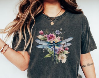 Libelle Floral PNG, Cottagecore Gartenblume, Natur Botanische Blumen, Sublimation Sofortiger digitaler Download, Shirt-Design, Grafik-Kunst
