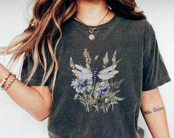 Libelle Floral PNG, Cottagecore Gartenblume, Natur Botanische Blumen, Sublimation Sofortiger digitaler Download, Shirt-Design, Grafik-Kunst