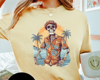Skeleton Summer Holiday PNG, Aloha Beach Sun Sand Salt Funny Skeleton Sublimation Instant Download Digital Download Shirt Design Graphic Art