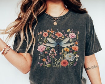 Libelle Floral PNG, Cottagecore Gartenblume, Natur Botanische Blumen, Sublimation Sofortiger digitaler Download, Shirt-Design, Grafik-Kunst