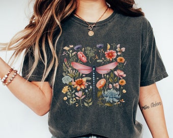 Libelle Floral PNG, Cottagecore Gartenblume, Natur Botanische Blumen, Sublimation Sofortiger digitaler Download, Shirt-Design, Grafik-Kunst