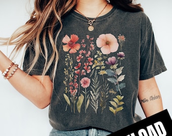 Gepresste Blumen Aquarell PNG, Boho Natur wilde Blume, Botanische Blumen, sofortiger Download, digitaler Download, Shirt-Design, Grafik-Kunst