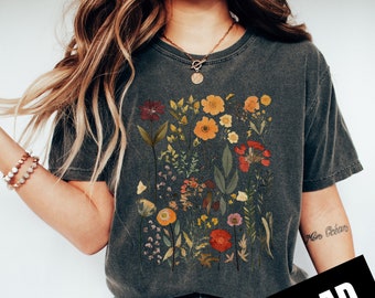 Retro geperste wilde bloemen PNG, lente boho wilde bloem, botanische bloemen, Instant Download, digitale download, shirtontwerp, grafische kunst