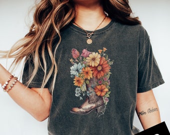 Cowgirl Boots Wildflowers PNG, Boho Floral Western Cowboy, Clipart Sublimation Instant Download, Digital Download, Shirt Design, Graphic Art