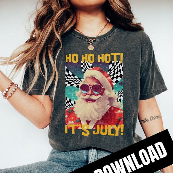 Retro Christmas In July PNG, Funny Summer Xmas, Santa Claus, 70's Vintage, Instant Download, Digital Download, Shirt Design, Graphic Art