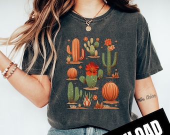 Cactus del desierto PNG floral, plantas botánicas del lejano oeste, descarga instantánea por sublimación, descarga digital, diseño de camisetas, arte gráfico