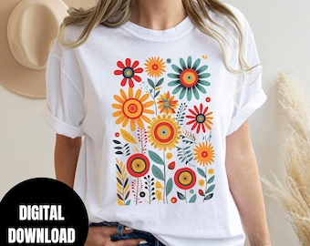 Boho Vibrant Flowers PNG, Aesthetic Art Wild Flower, Botanical Floral, Instant Download, Digital Download, Shirt Design, Graphic Art