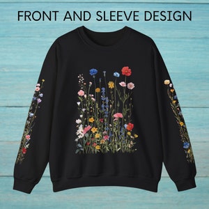 Front And Sleeve Cottagecore Wildflower PNG, Cute Wild Floral, Botanical Nature, Sleeve Print Digital Download Shirt Design Graphic Art