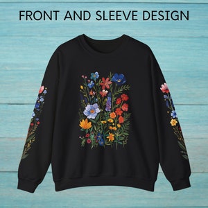Front And Sleeve Vibrant Wildflower PNG, Cute Wild Floral, Botanical Nature, Sleeve Print Digital Download Shirt Design Graphic Art