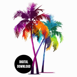 Palm Trees PNG, Vibrant Colors Tropical Palm Tree, Summer Design, Sublimation Instant Download, Digital Download, Shirt Design, Graphic Art