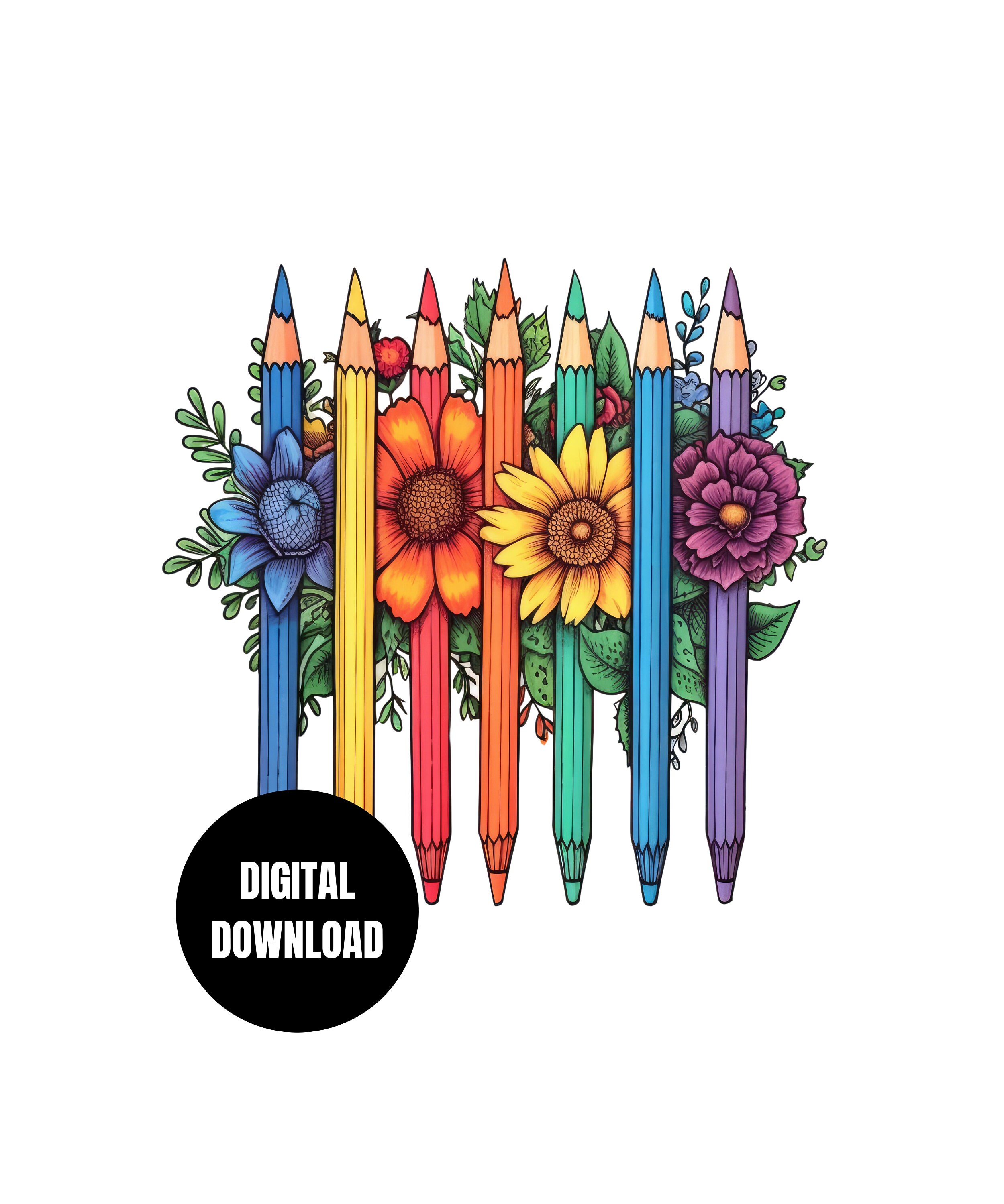 Pencil Floral Back to School PNG, Teaching, Gift for Teacher
