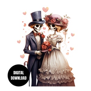 Cute Halloween Bride And Groom Skeleton PNG, Romantic Wedding Couple Sublimation Instant Download Digital Download Shirt Design Graphic Art