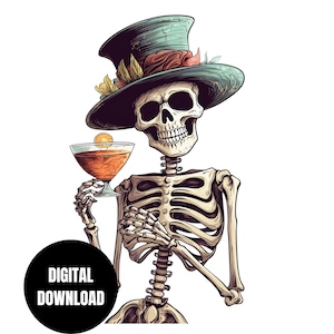 Esqueleto con bebida de cóctel PNG, Cinco de Mayo Drinko Sublimation, Clipart, Descarga instantánea, Descarga digital, Diseño de camiseta Arte gráfico