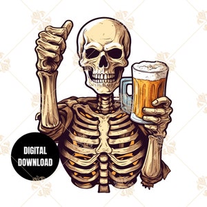 Skelett mit Bier PNG, lustige Oktoberfest Bier trinken Schädel Sublimation, Sofort Download, digitaler Download, Shirt Design Grafik Art