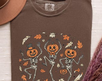 Pumpkin Skeleton Halloween PNG, Dancing Skeletons, Fall October, Autumn Sublimation, Instant Digital Download Shirt Design Graphic Art