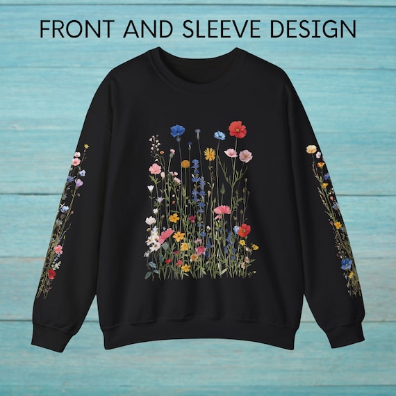 Front And Sleeve Cottagecore Wildflower PNG, Cute Wild Floral, Botanical Nature, Sleeve Print Digital Download Shirt Design Graphic Art