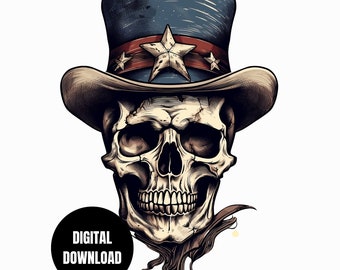 Bandera estadounidense de calavera retro PNG, 4 de julio patriótico, diseño de sublimación de calavera, descarga instantánea, descarga digital, diseño de camiseta, arte gráfico