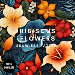 Tropical Hibiscus Seamless Pattern JPG, Aesthetic Hawaiian Floral Repeating Pattern, Surface Pattern, Patterns For Fabrics, Digital Prints