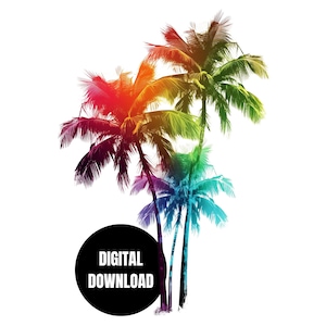 Palm Trees PNG, Vibrant Colors Tropical Palm Tree, Summer Design, Sublimation Instant Download, Digital Download, Shirt Design, Graphic Art
