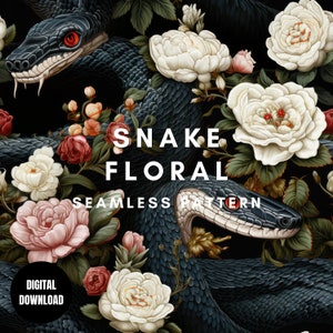 Mystical Snake Floral Seamless Pattern JPG, Aesthetic Gothic Floral Repeating Pattern, Surface Pattern, Patterns For Fabrics, Digital Prints