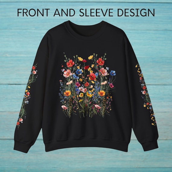 Front And Sleeve Cottagecore Wildflower PNG, Cute Wild Floral, Botanical Nature, Sleeve Print Digital Download Shirt Design Graphic Art