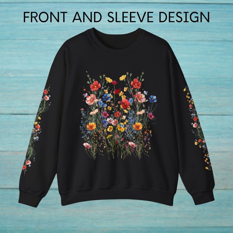 Front And Sleeve Cottagecore Wildflower PNG, Cute Wild Floral, Botanical Nature, Sleeve Print Digital Download Shirt Design Graphic Art