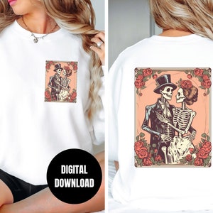 Carta de tarot de boda mística PNG, esqueleto retro de novios y novias, sublimación, clipart, descarga instantánea, descarga digital, diseño de camiseta, arte gráfico