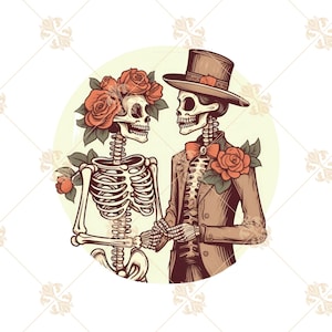 Retro Bride And Groom Skeleton PNG, Vintage Wedding Couple Love Sublimation Clipart Instant Digital Download, Shirt Design Graphic Art