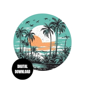 Nature Palm Trees PNG, Palm Tree Sunset, Beach Holiday, Summer Shirt Design, Sublimation Instant Download, Digital Download, Graphic Art